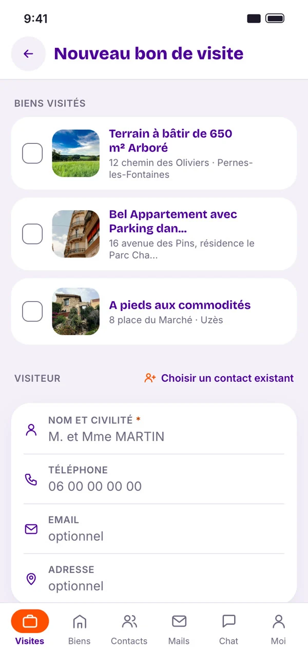 Bon de visite à faire signer au doigt dans l’application terrain Merci Martin